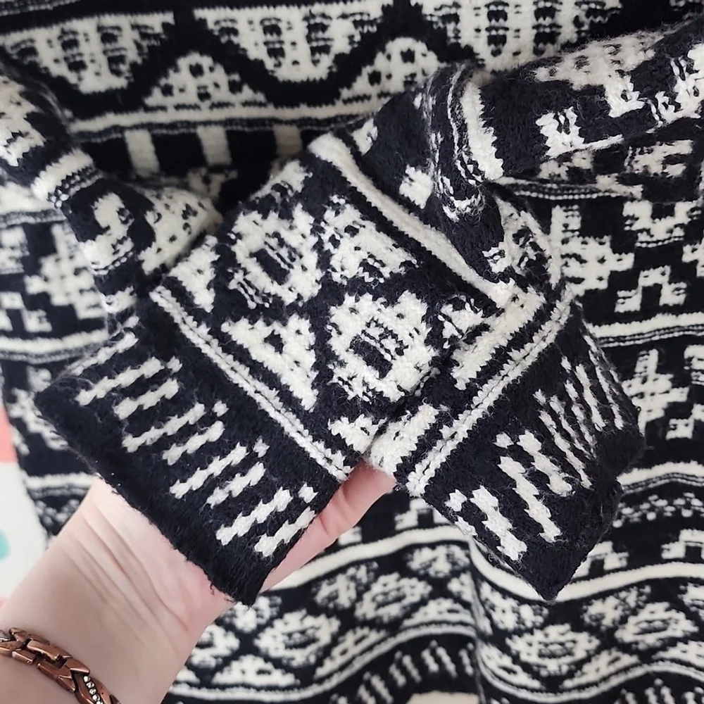 J. Jill Oversized Mock Neck Cotton Wool Blend Fair Isle Pullover Sweater XS